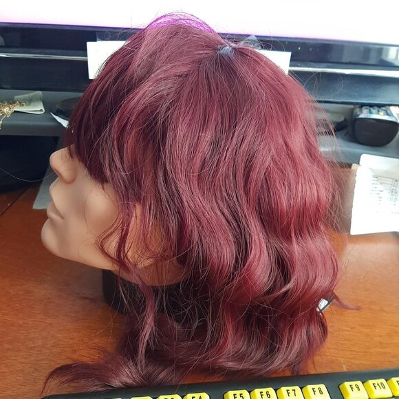 NEW BAG ! 16 Inch Long Aisi Hair Curly Short Bob Wig With Band Wine Red main image 5